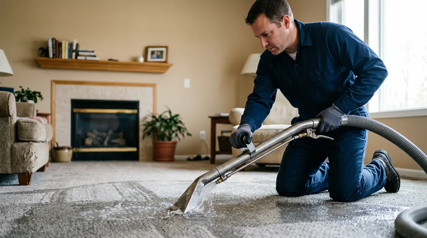Water damage restoration technician working near Tomball, TX